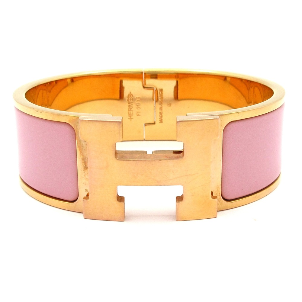 Hermès Clic Clac H Bangle Rose Gold Light Pink Hardware Patent Leather